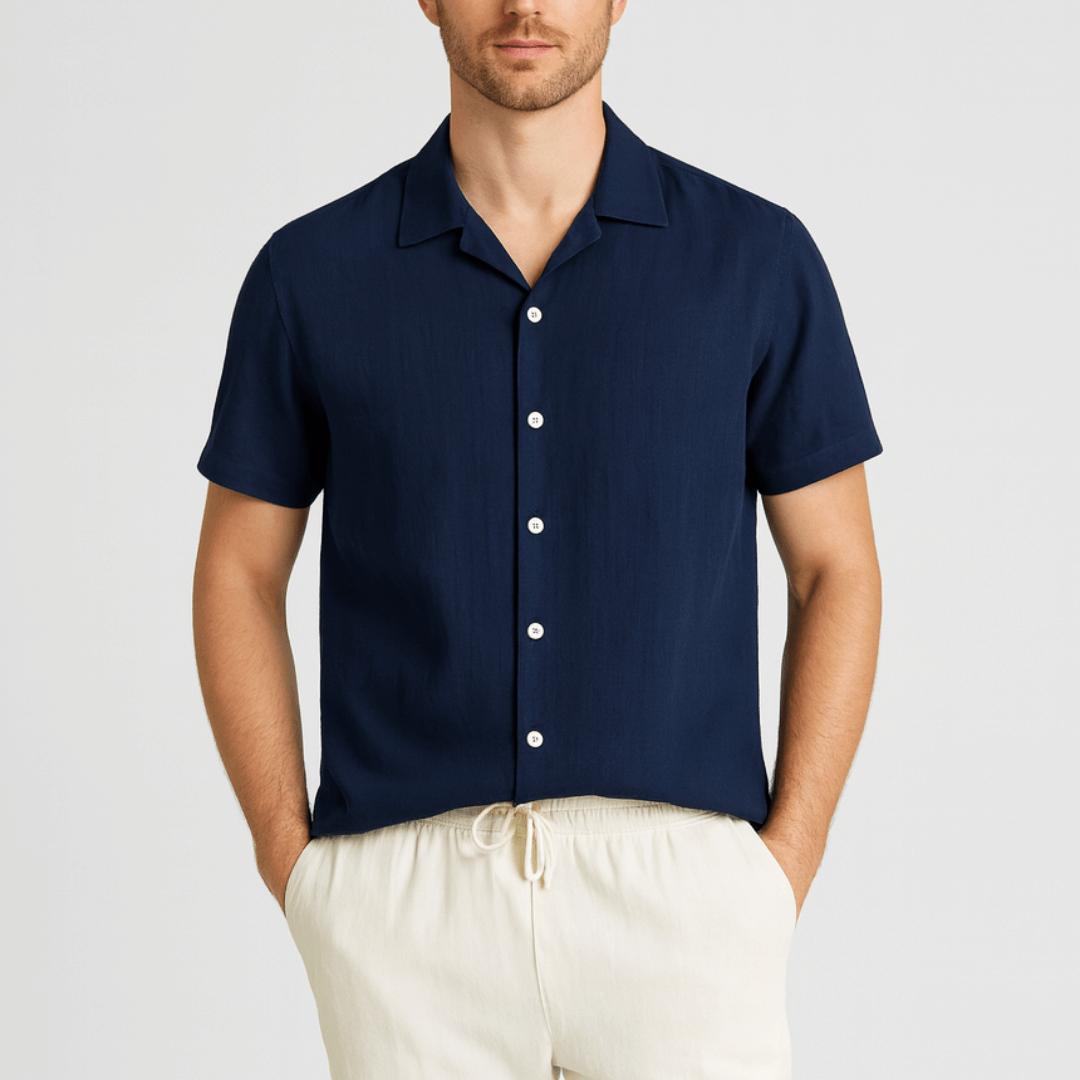 Koszula z krótkim rękawem i zapinane na guziki, letni komplet zestawy lniany dla mężczyzn