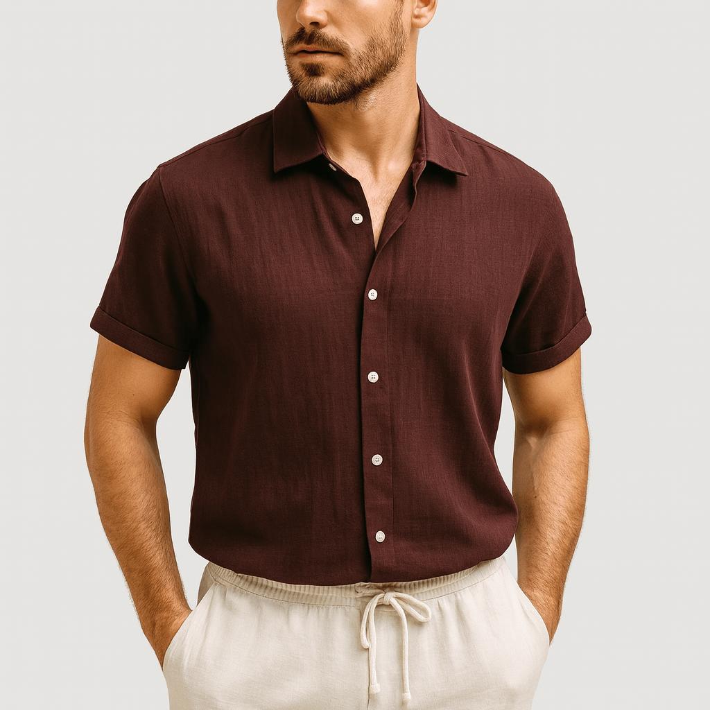 Koszula z krótkim rękawem i zapinane na guziki, letni komplet zestawy lniany dla mężczyzn