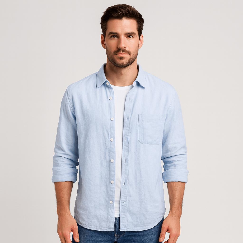 Koszula z oddychającej bawełny zapinana na guziki – długi rękaw, męska, niezbędnik