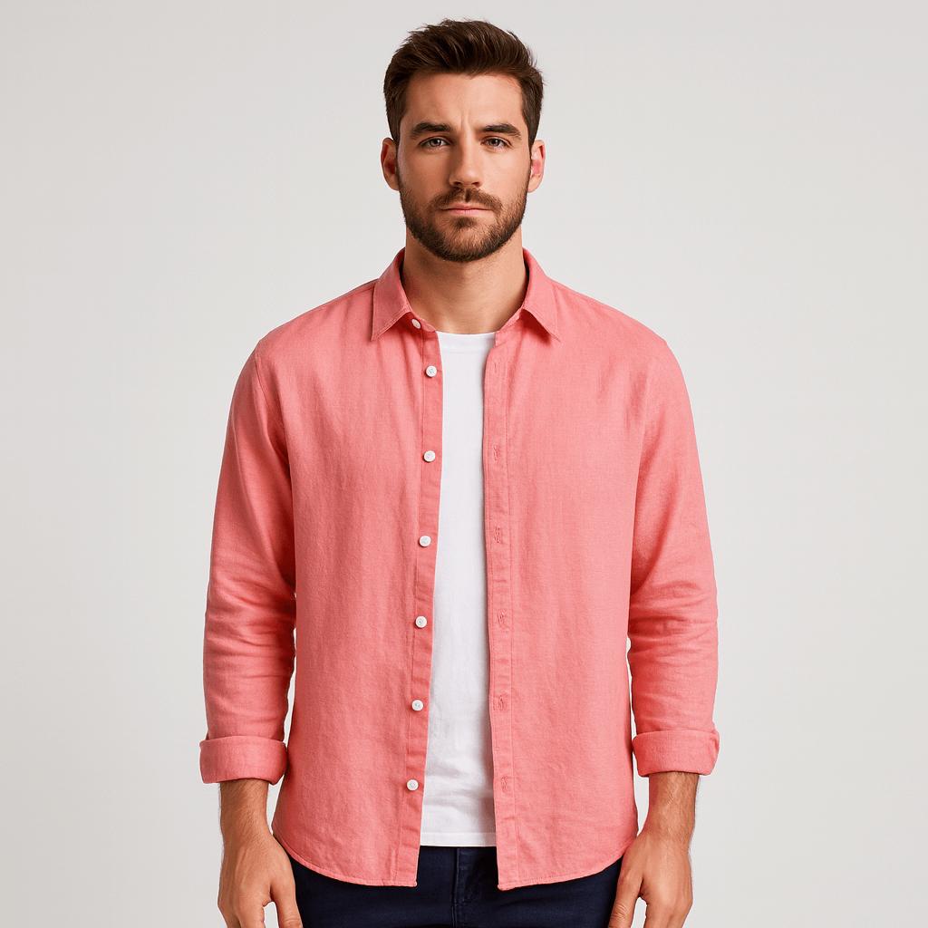 Koszula z oddychającej bawełny zapinana na guziki – długi rękaw, męska, niezbędnik