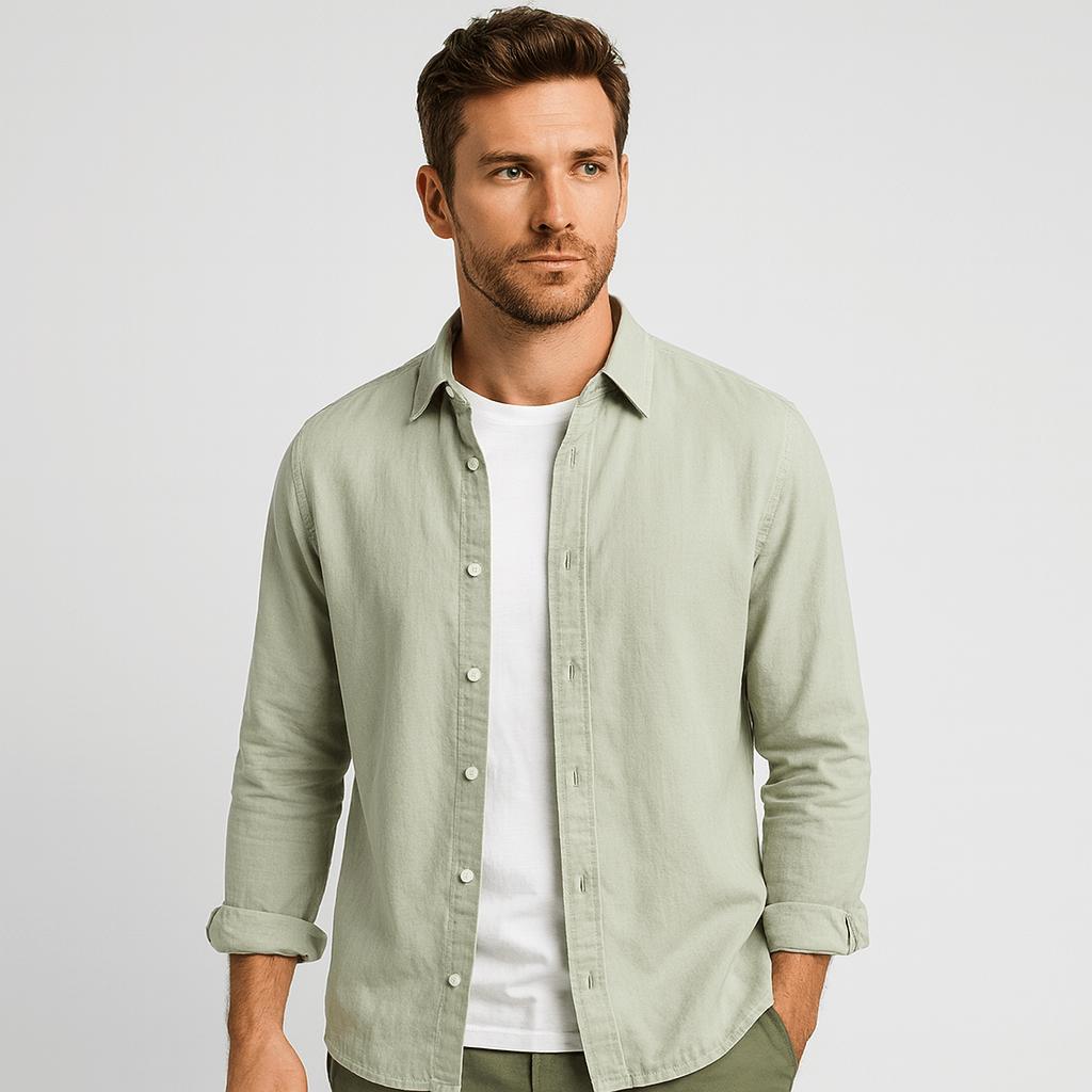 Koszula z oddychającej bawełny zapinana na guziki – długi rękaw, męska, niezbędnik