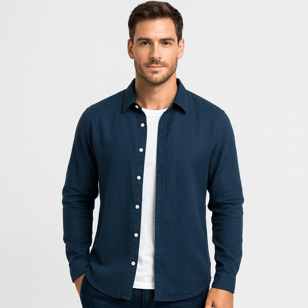 Koszula z oddychającej bawełny zapinana na guziki – długi rękaw, męska, niezbędnik