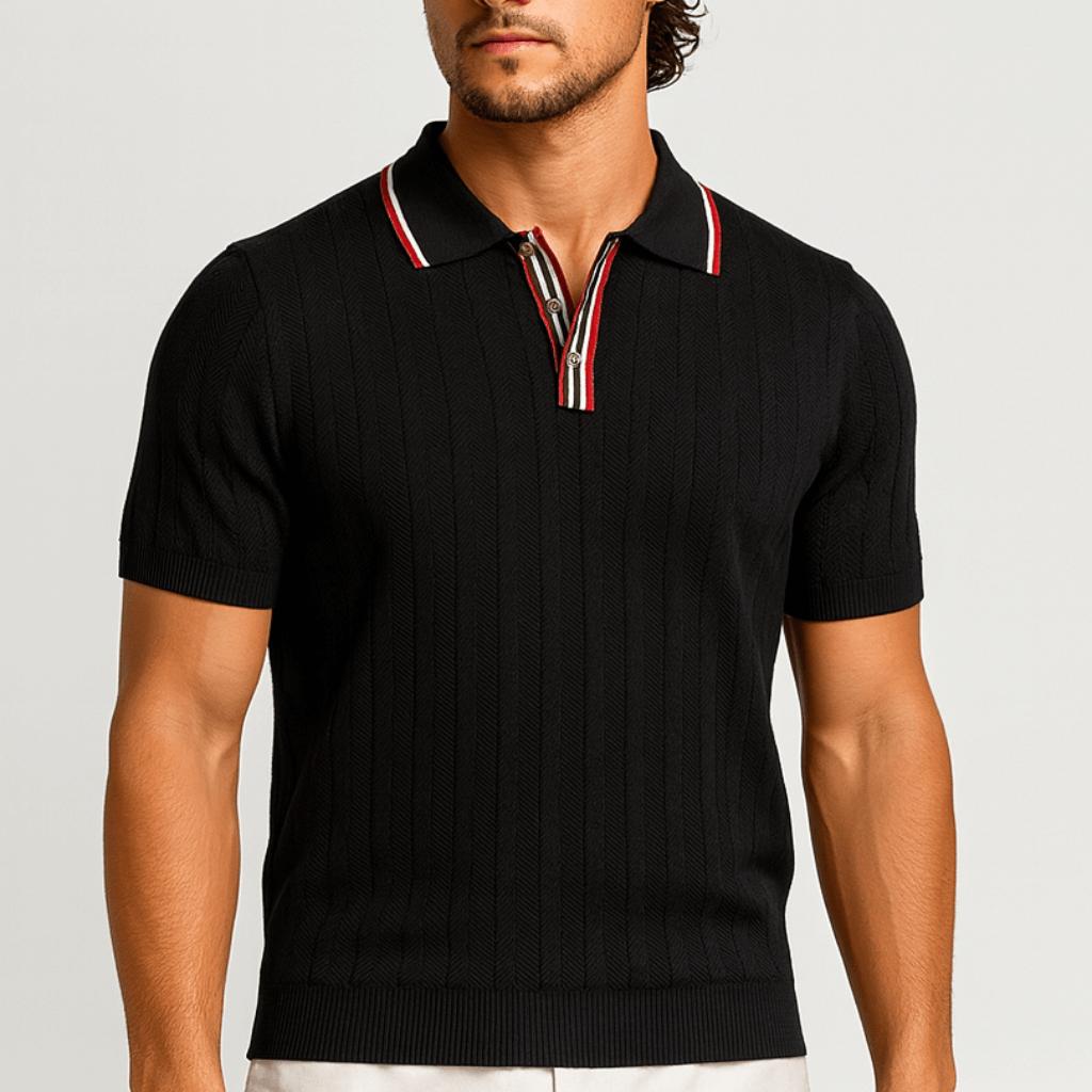 Koszulka polo z dzianiny w jodełkę z eleganckim wykończeniem kołnierzyka