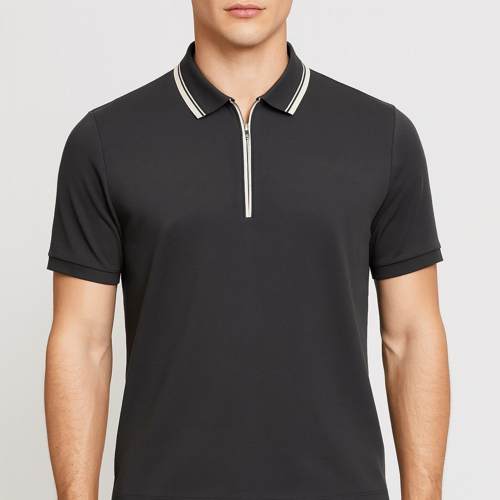 Koszulka polo z dzianiny zapinana na suwak i wykończona ściągaczem