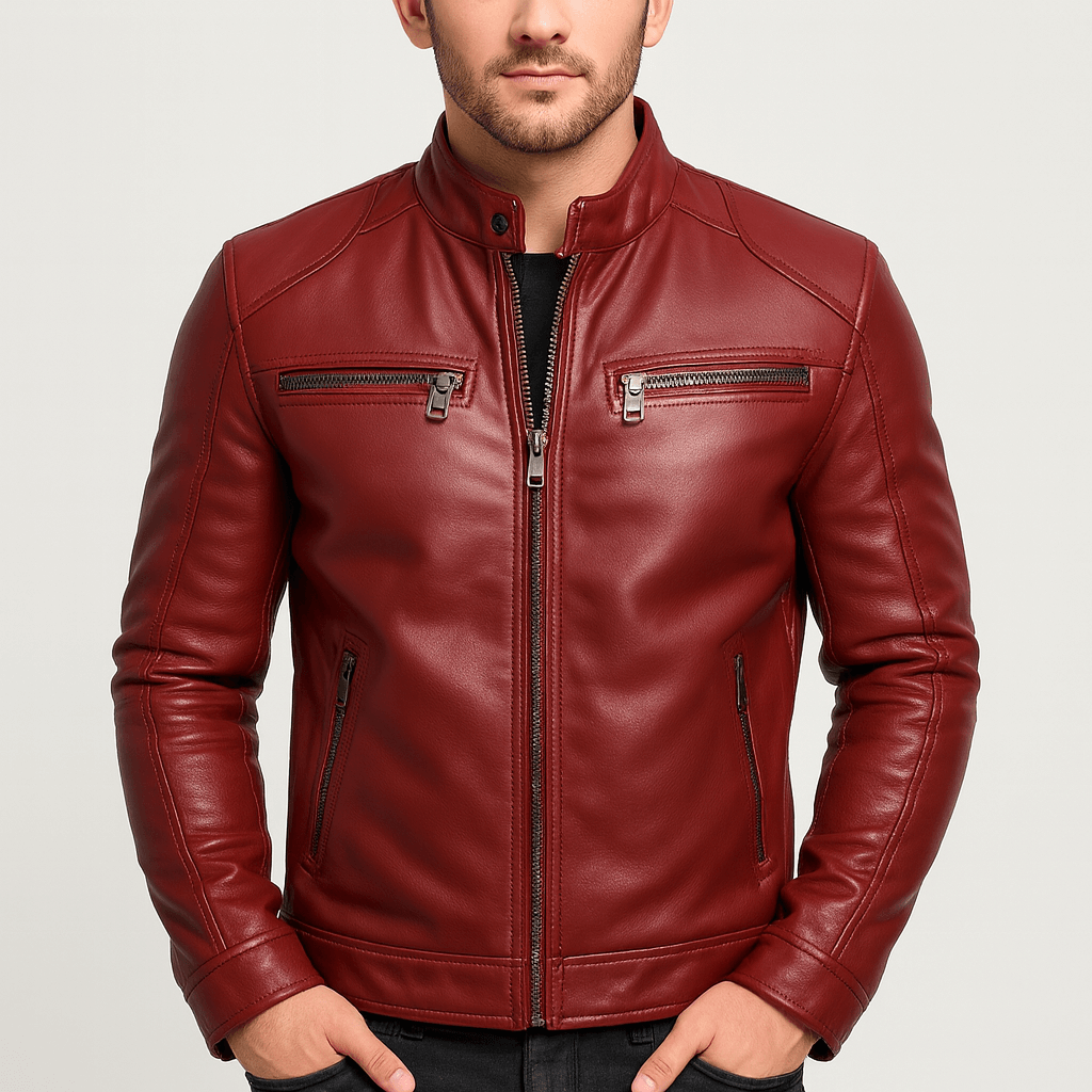 Kurtka skórzana w stylu motocyklowym ze stójką – wytrzymała odzież męska