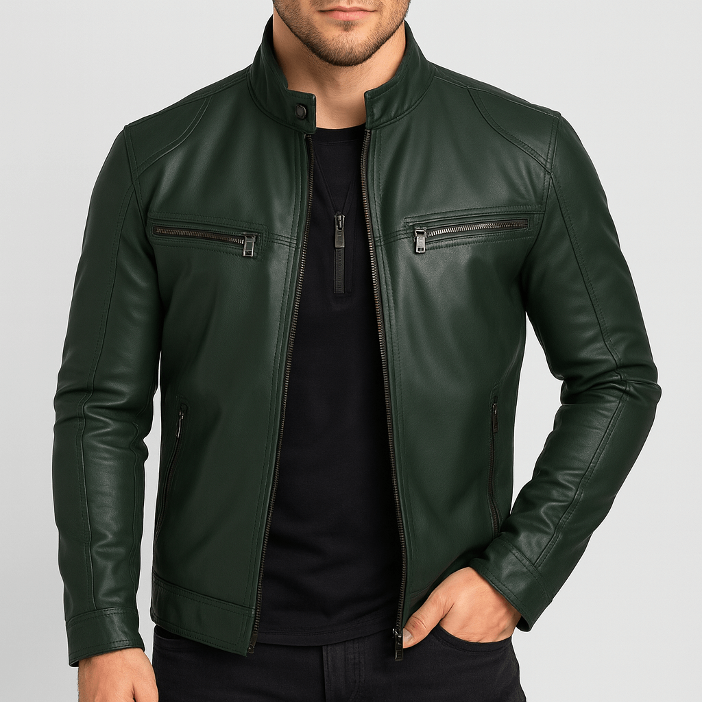 Kurtka skórzana w stylu motocyklowym ze stójką – wytrzymała odzież męska