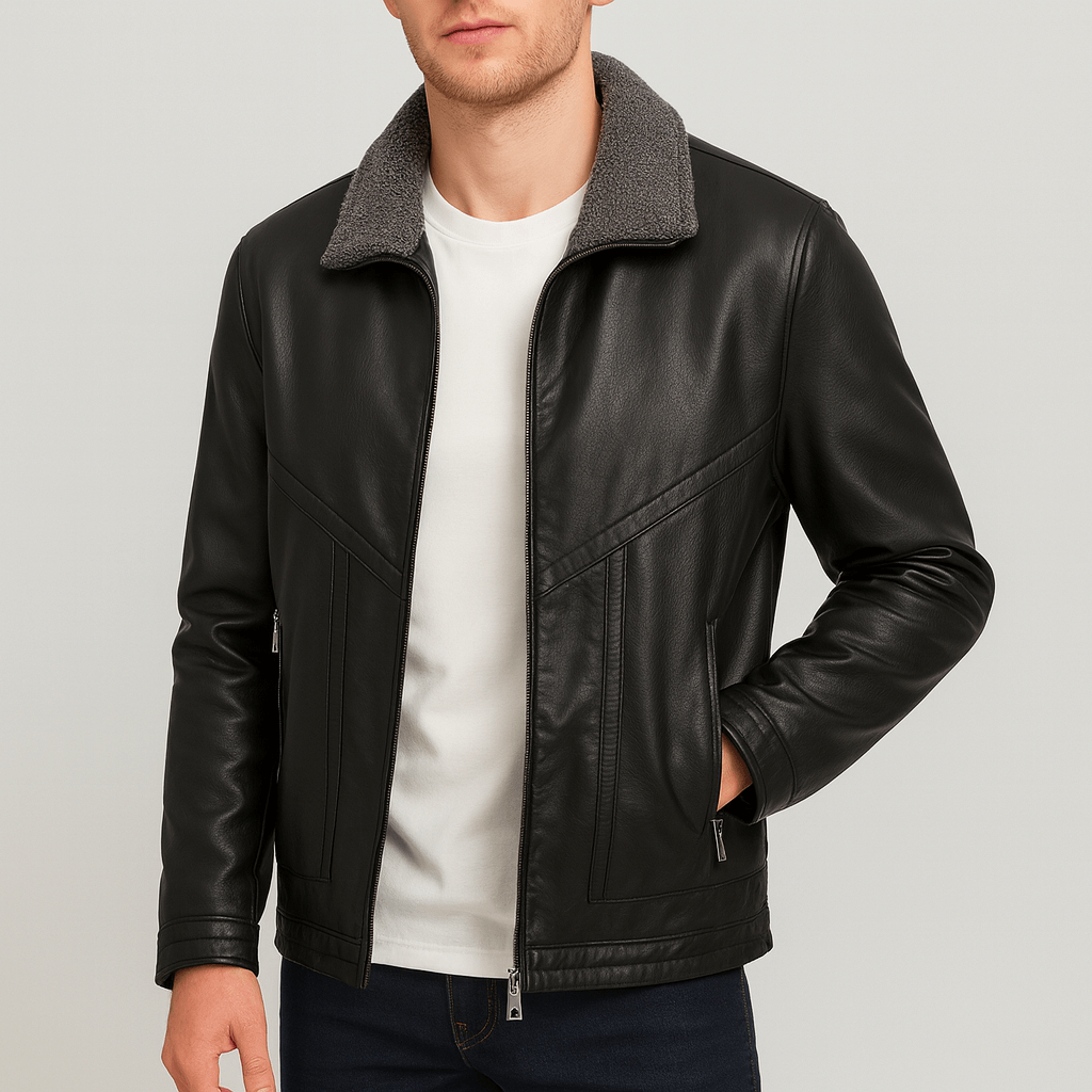 Kurtka skórzana z włoskiej skóry dla mężczyzn szyta na miarę – z podszewką z aksamitu