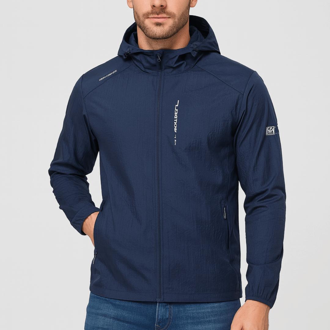 Kurtka wiatrówka outdoorowa z kapturem i kieszeniami zapinanymi na zamek