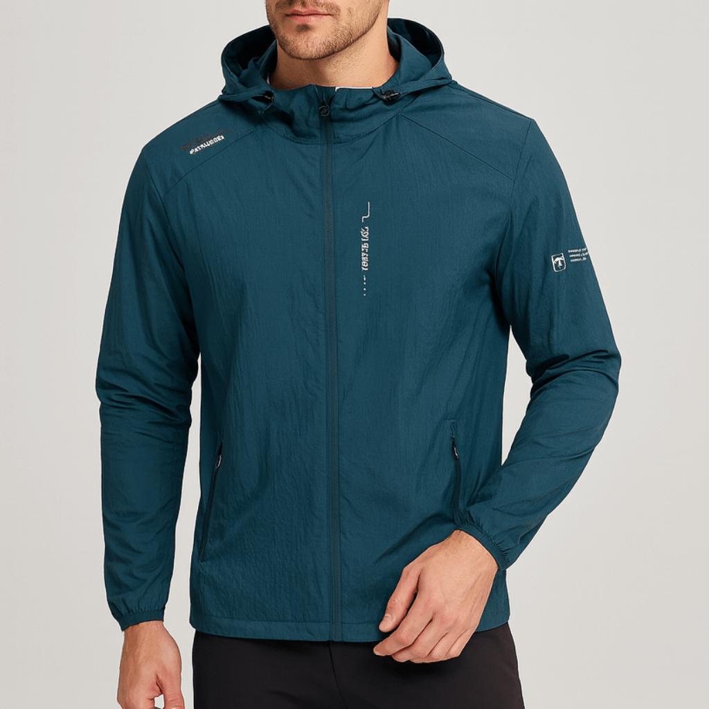 Kurtka wiatrówka outdoorowa z kapturem i kieszeniami zapinanymi na zamek