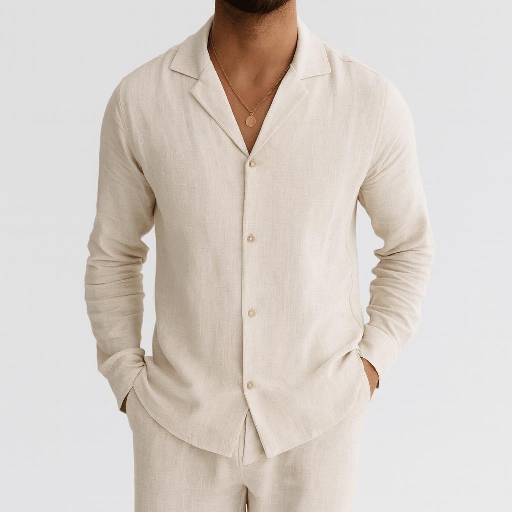 Lekki lniany kompletny zestawy letni dla mężczyzn - luźny fason zapinany na guziki