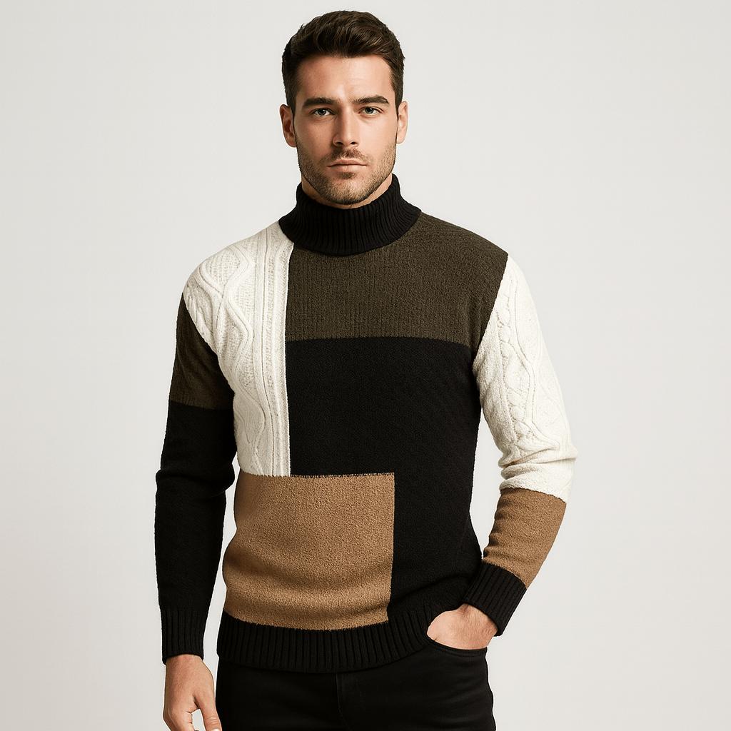 Lekki, luźny golf z łatkami dla mężczyzn – wygodny do noszenia warstwowego