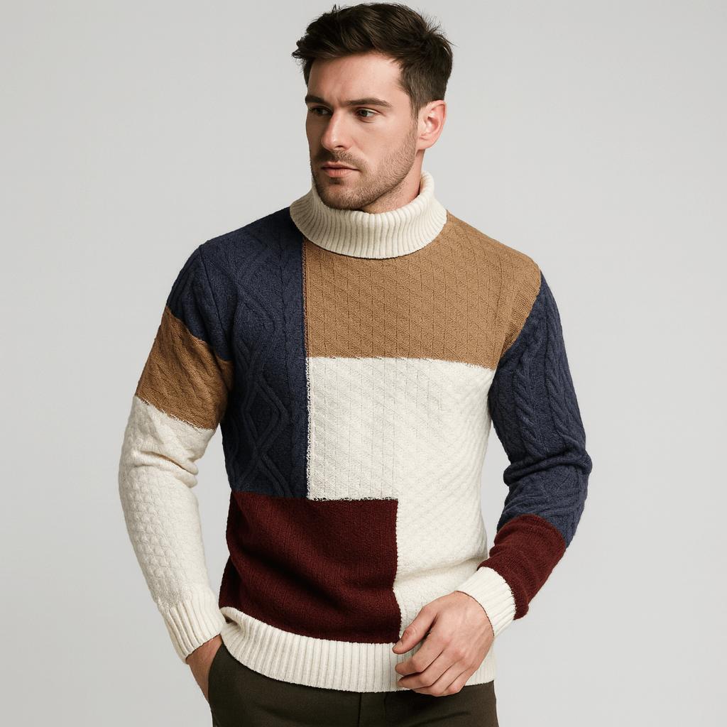 Lekki, luźny golf z łatkami dla mężczyzn – wygodny do noszenia warstwowego