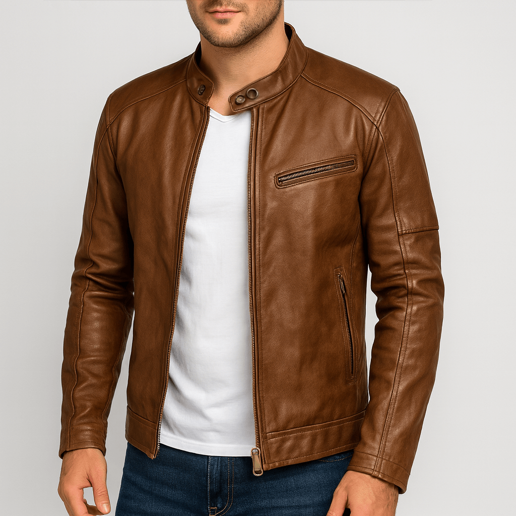 Luksusowa, wodoodporna, długa skórzana kurtka męska – Klasyczna odzież wierzchnia