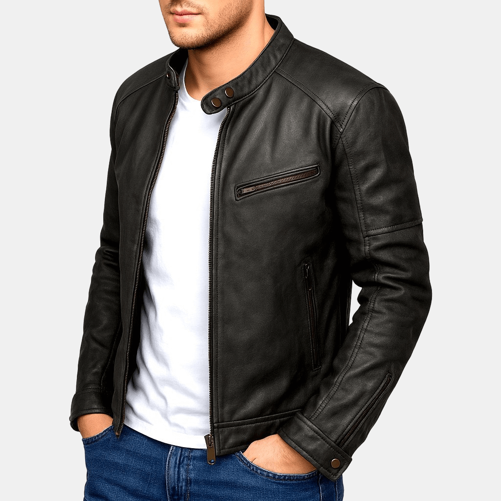 Luksusowa, wodoodporna, długa skórzana kurtka męska – Klasyczna odzież wierzchnia