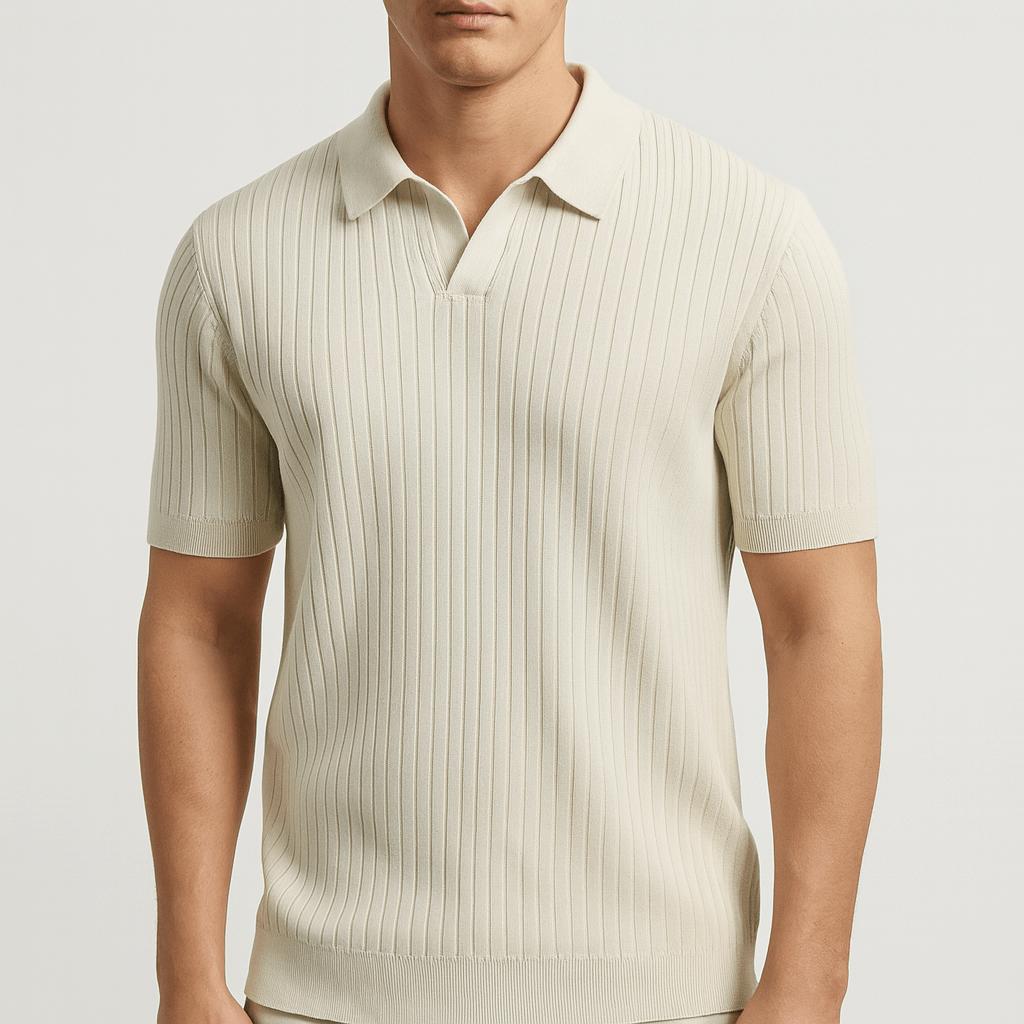 Luźna, prążkowana koszulka polo z dzianiny o luźnym kroju i eleganckiej fakturze