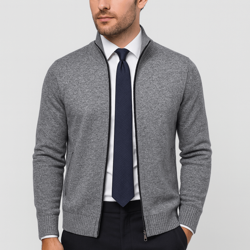 Elegancki kardigan z wysokim kołnierzem