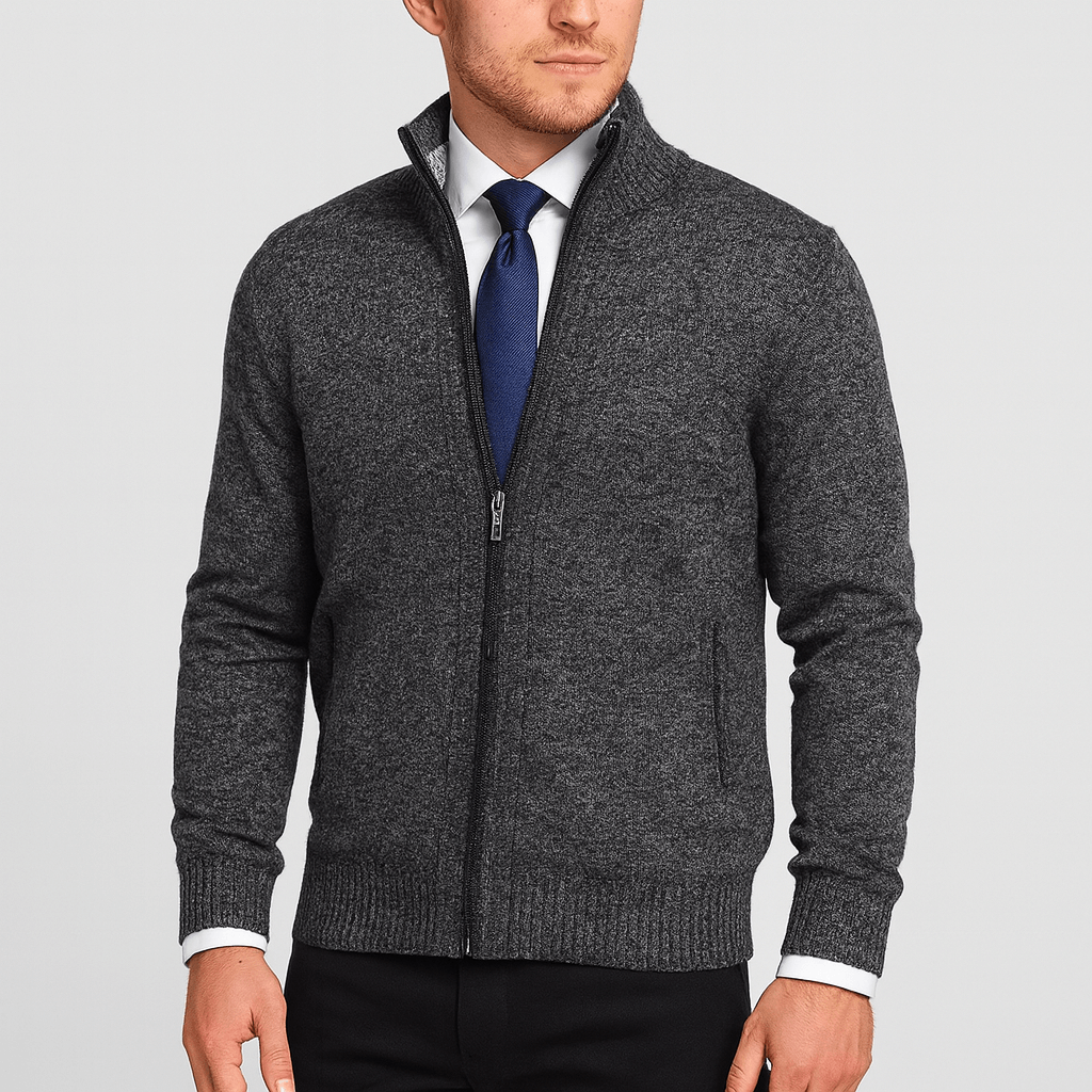 Elegancki kardigan z wysokim kołnierzem