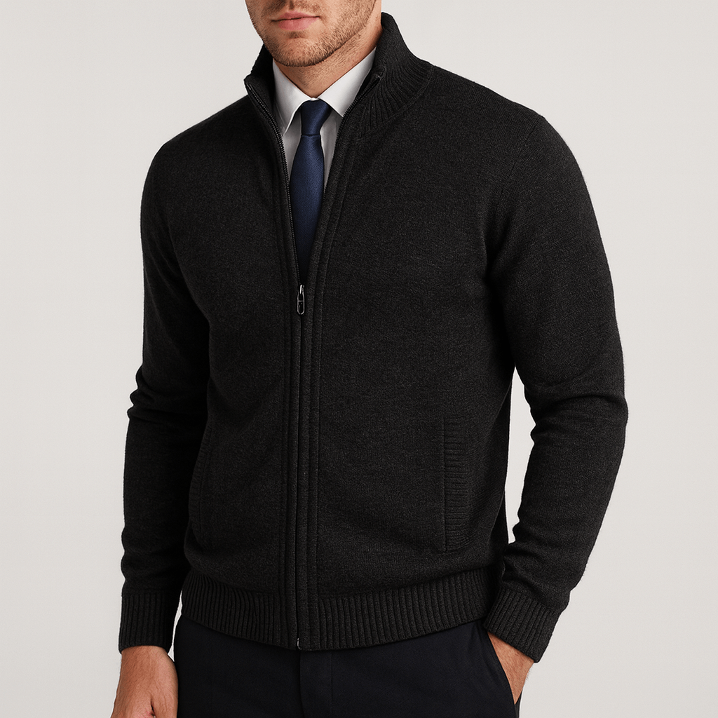 Elegancki kardigan z wysokim kołnierzem