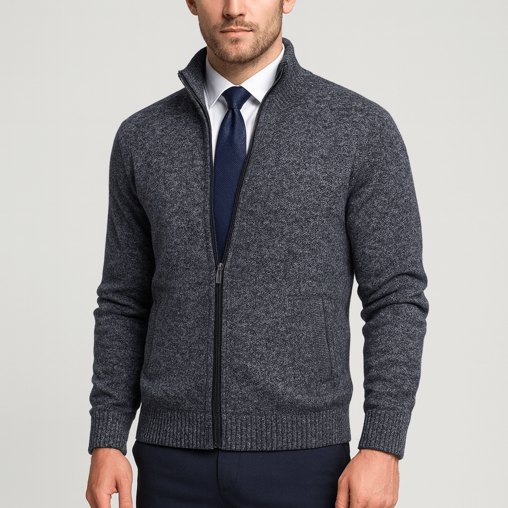 Elegancki kardigan z wysokim kołnierzem