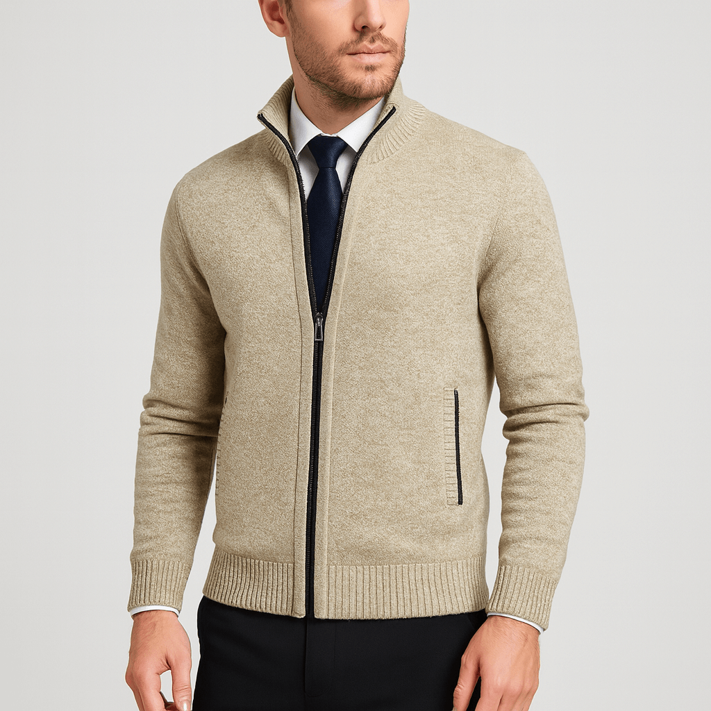 Elegancki kardigan z wysokim kołnierzem