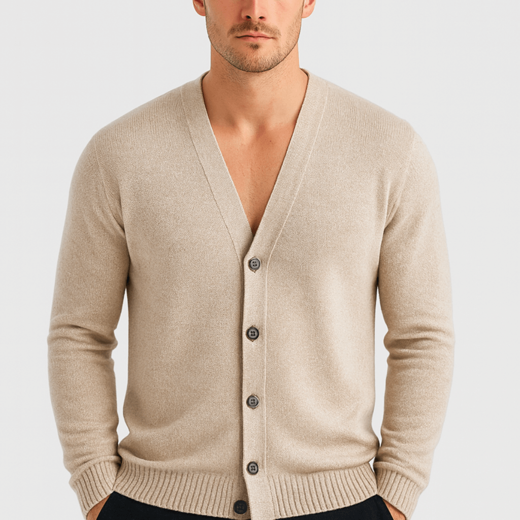 Klasyczny długi kardigan z dekoltem w serek