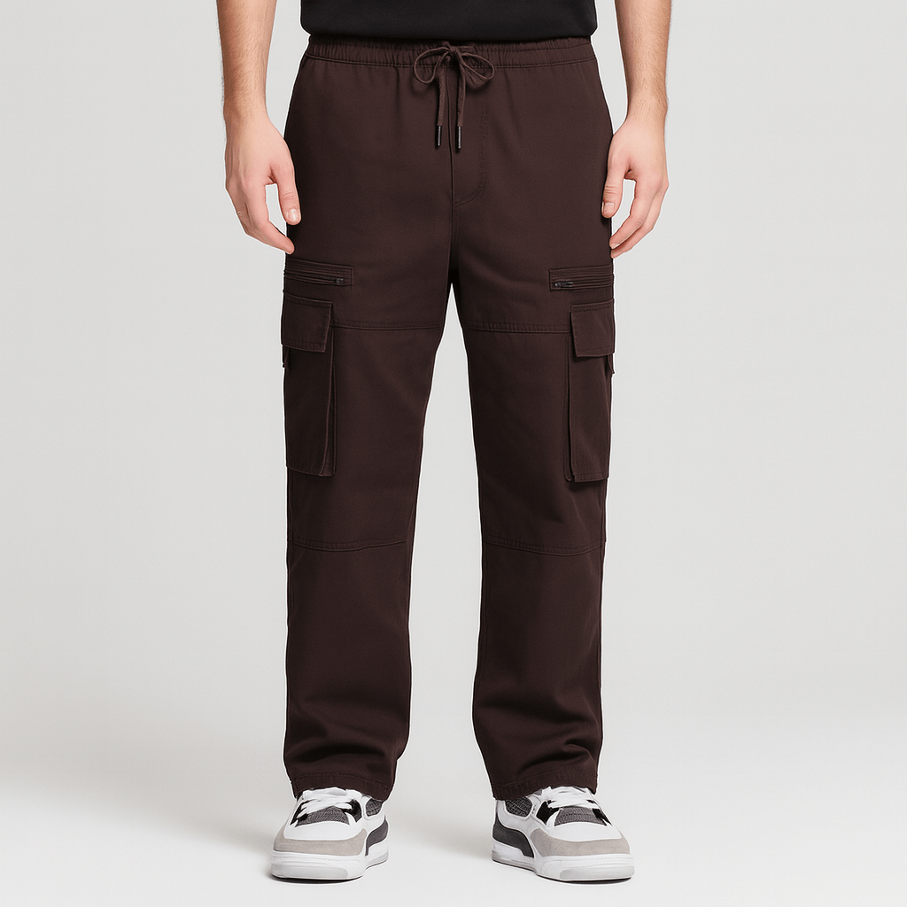 Luźne spodnie z szerokimi nogawkami i kieszeniami