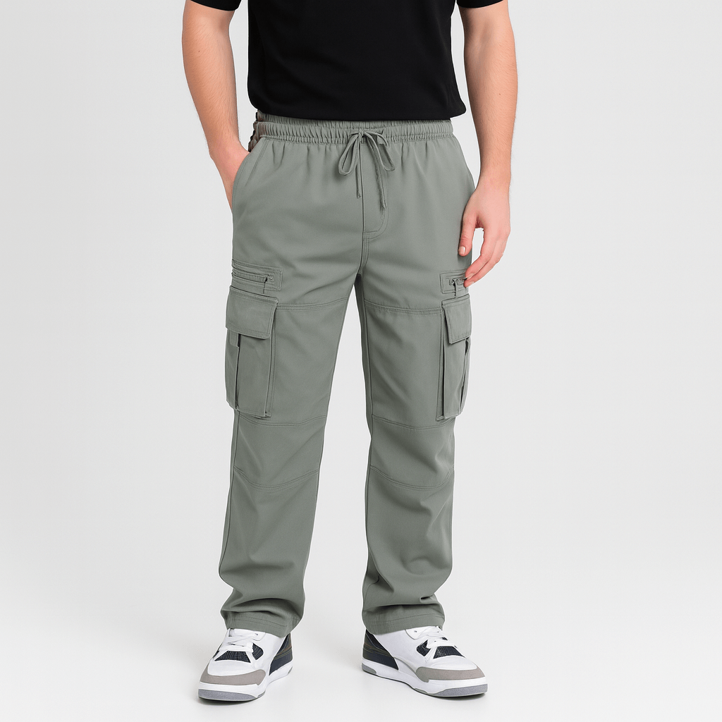 Luźne spodnie z szerokimi nogawkami i kieszeniami