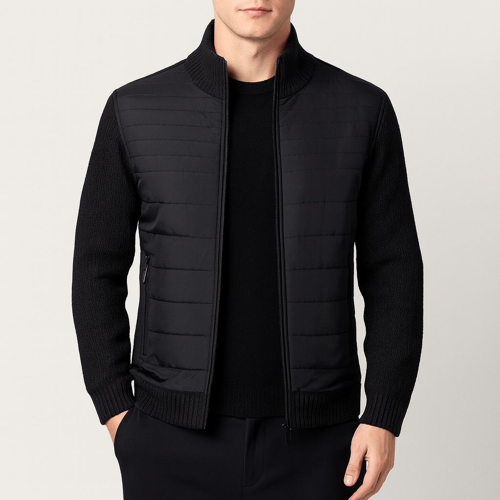 Pikowany kardigan z dzianinowymi rękawami