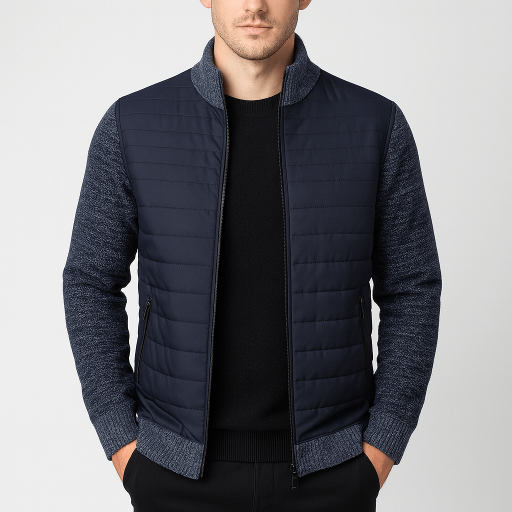 Pikowany kardigan z dzianinowymi rękawami