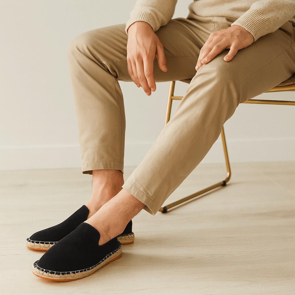 Oddychające i ręcznie robione mokasyny z lnianą podeszwą i płótnem