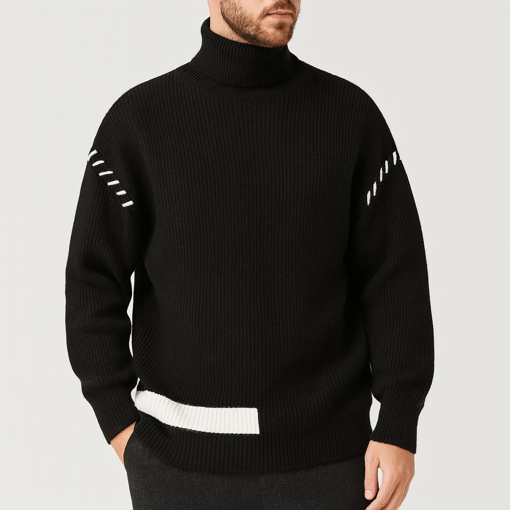 Oversizowy patchworkowy sweter z golfem - przytulna jesienna warstwa