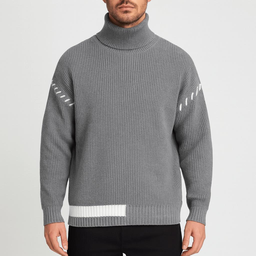 Oversizowy patchworkowy sweter z golfem - przytulna jesienna warstwa