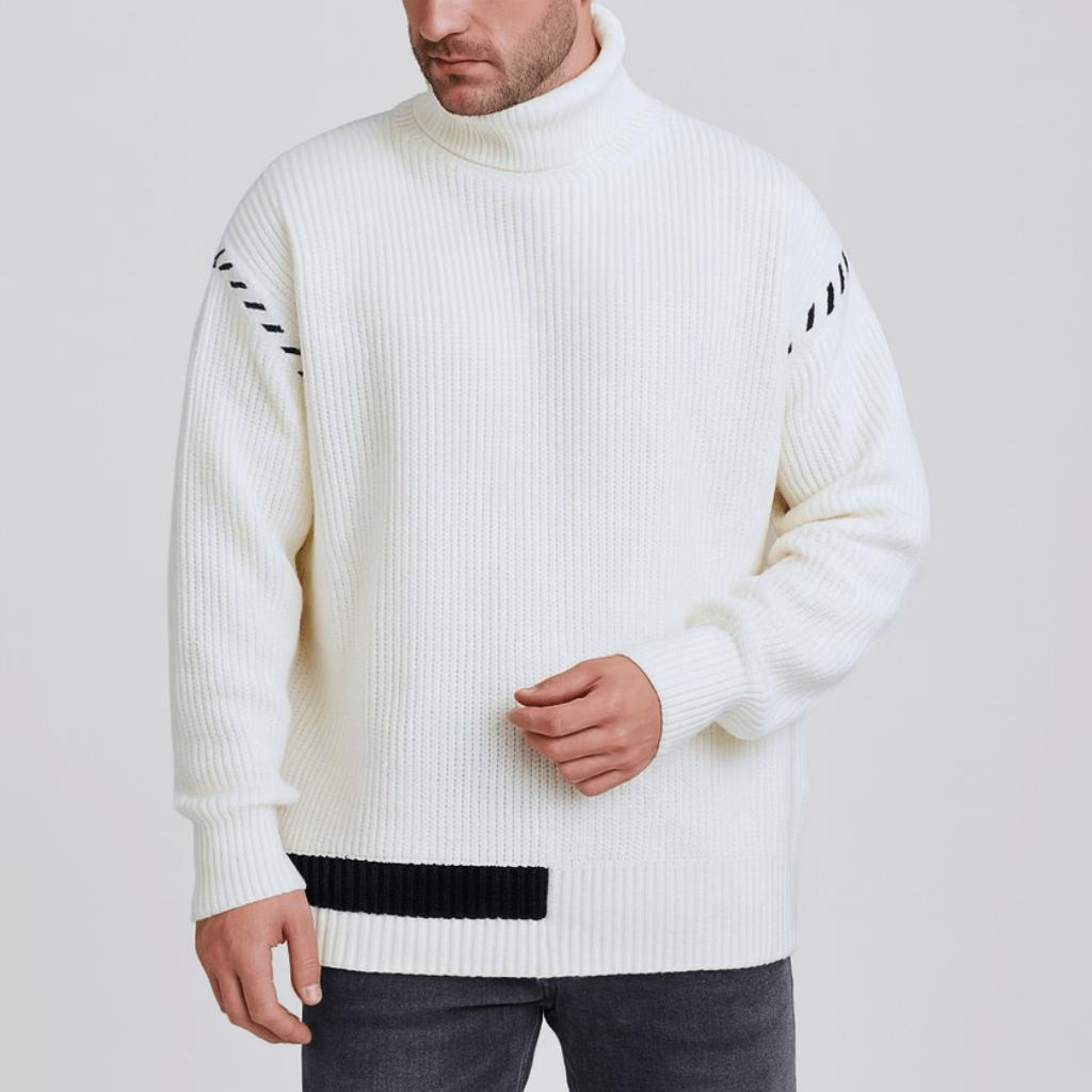 Oversizowy patchworkowy sweter z golfem - przytulna jesienna warstwa