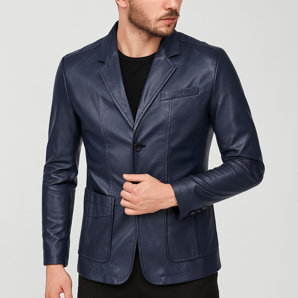 Skórzana kurtka dopasowany krój zapinana na dwa guziki w stylu vintage