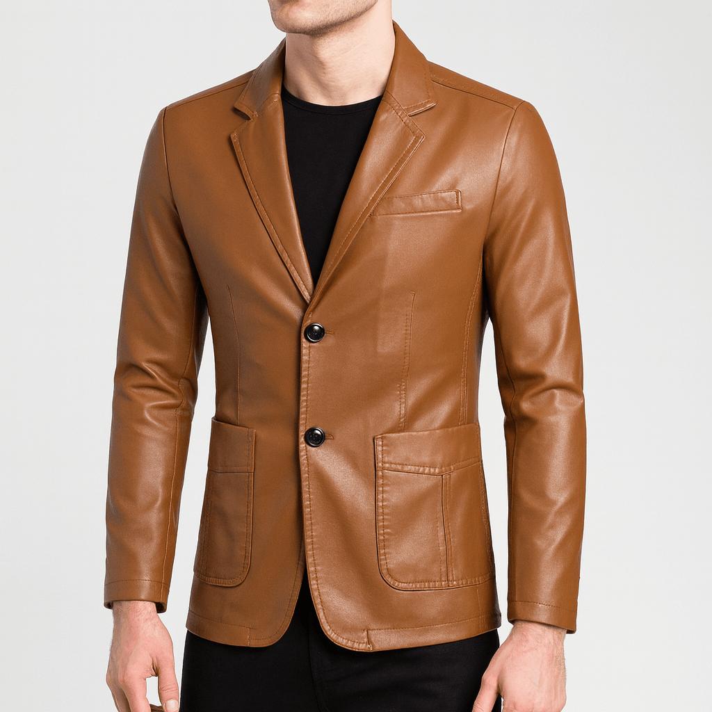 Skórzana kurtka dopasowany krój zapinana na dwa guziki w stylu vintage