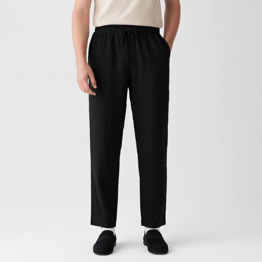 Spodnie z lnu o dopasowanym kroju i sznurkiem – lekkie, niezbędne dla mężczyzn