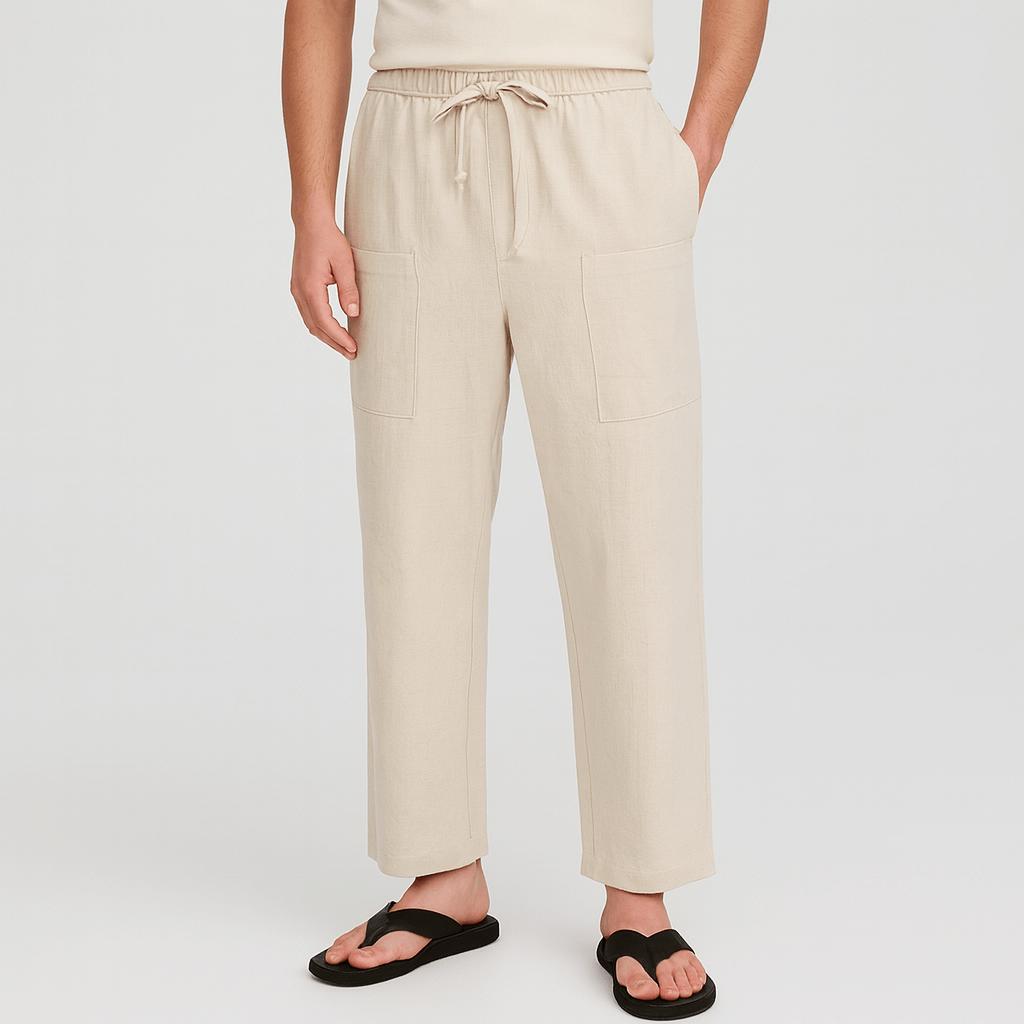 Spodnie z lnu o dopasowanym kroju i sznurkiem – lekkie, niezbędne dla mężczyzn