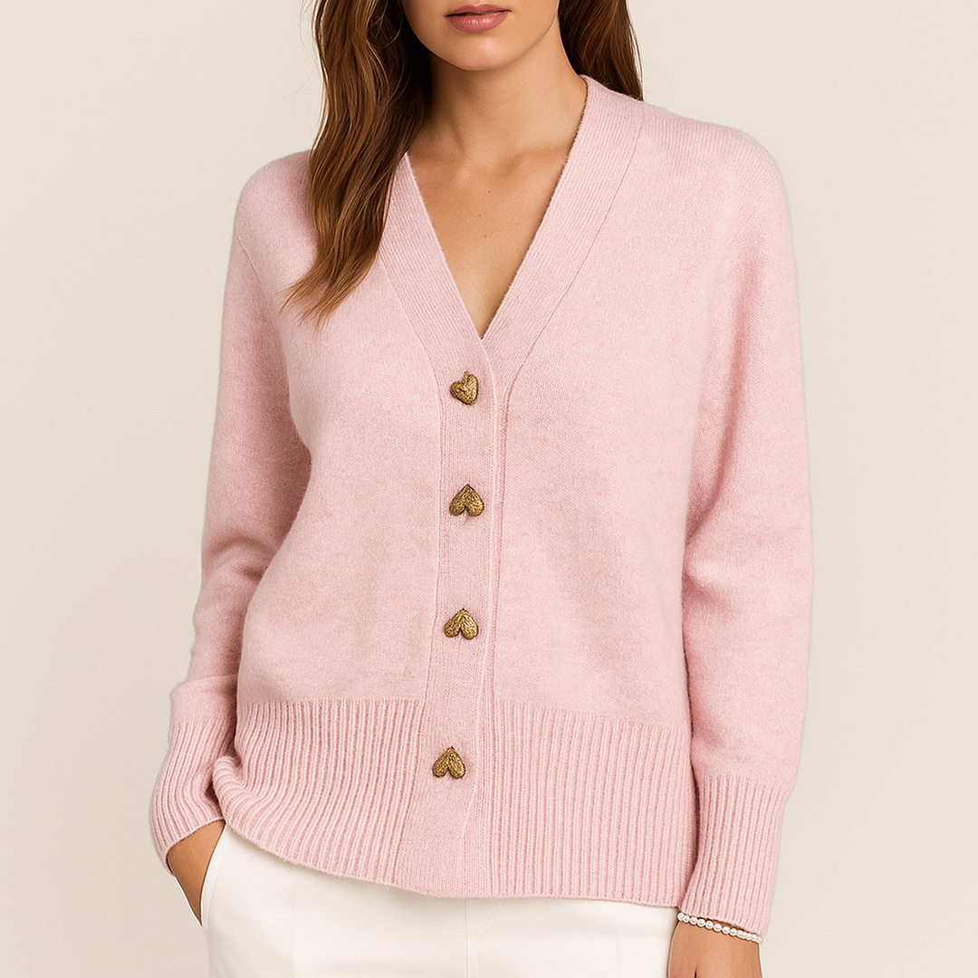 Damski Zimowy Kardigan | Złote Guziki W Kształcie Serca