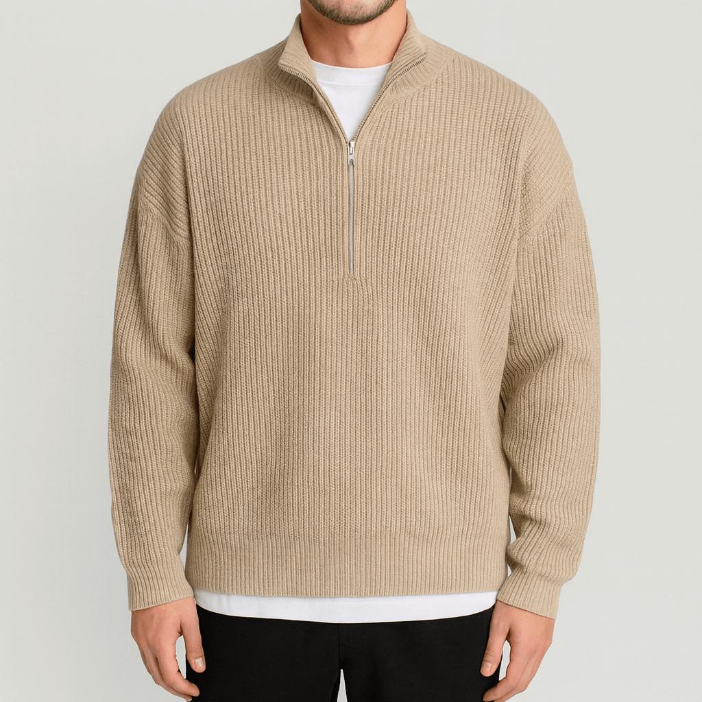Sweter męski z prążkowanej dzianiny z zamkiem błyskawicznym do połowy