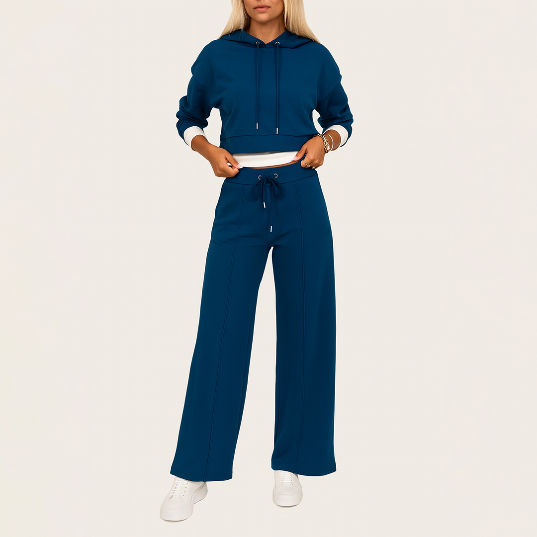 Damski Zestaw Top I Spodnie Z Szerokimi Nogawkami | Z Kapturem