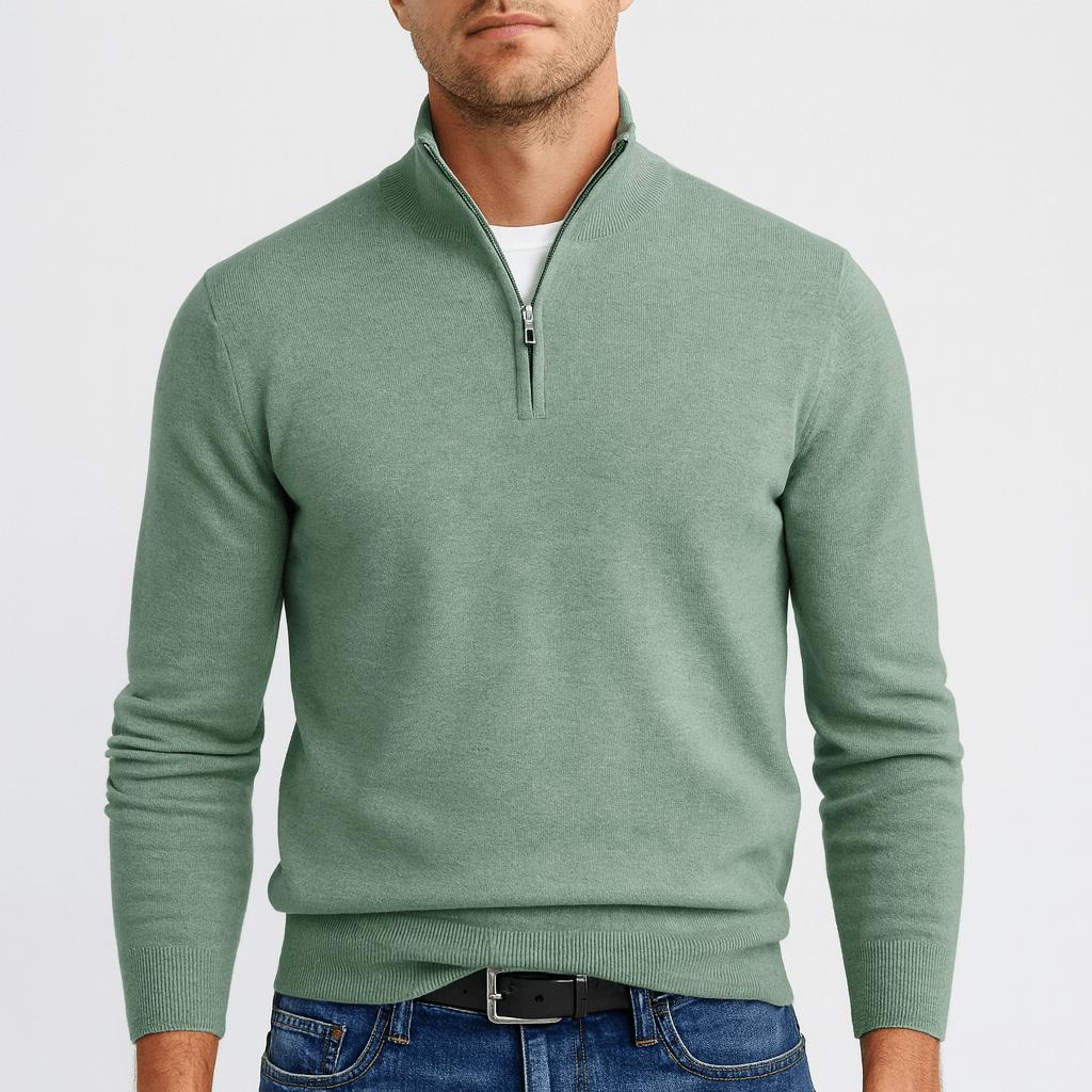 Teksturowany sweter z wełny merynosów z dekoltem w serek dla mężczyzn