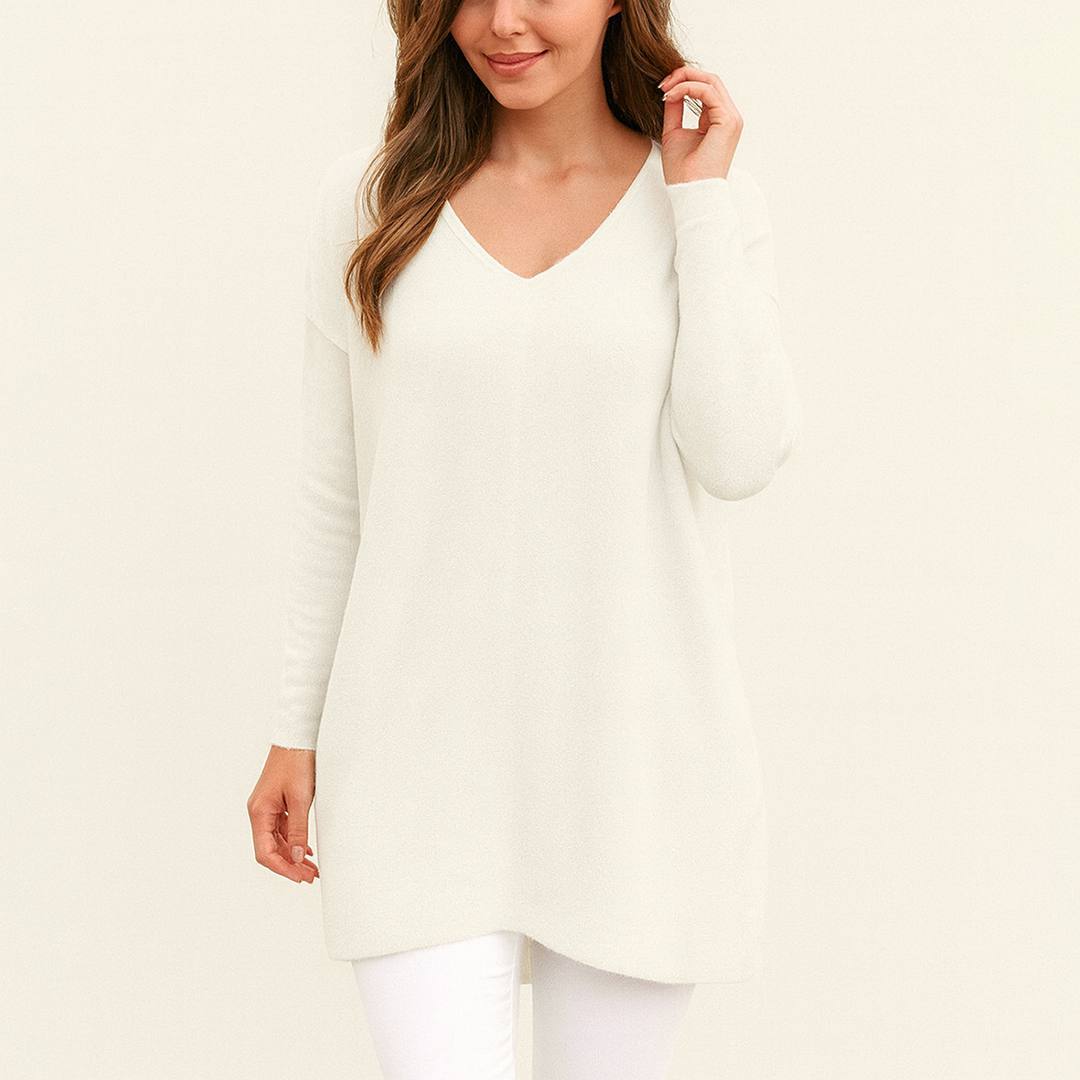 Damski Oversize Sweter Z Dekoltem W Serek | Codzienny