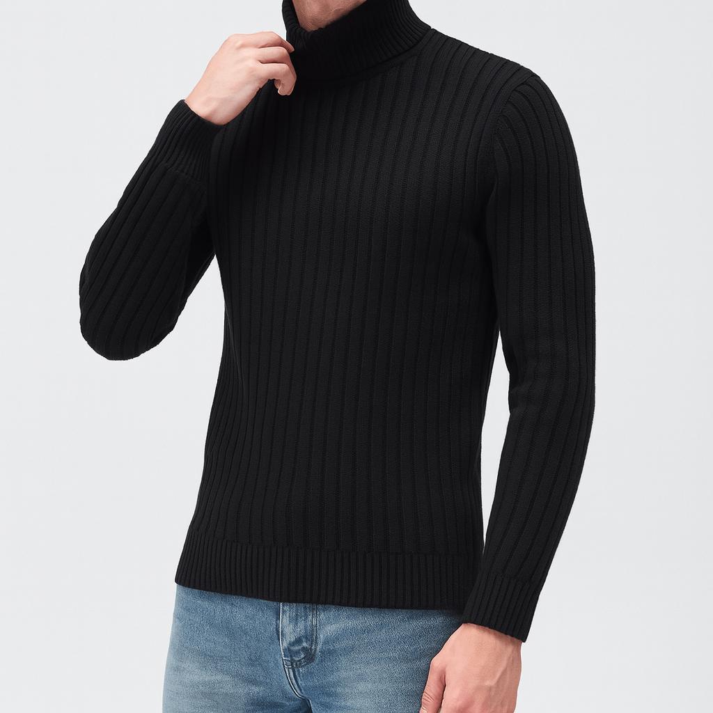 Wąski, lekki sweter z golfem z wełny merynosów – klasyczna warstwa