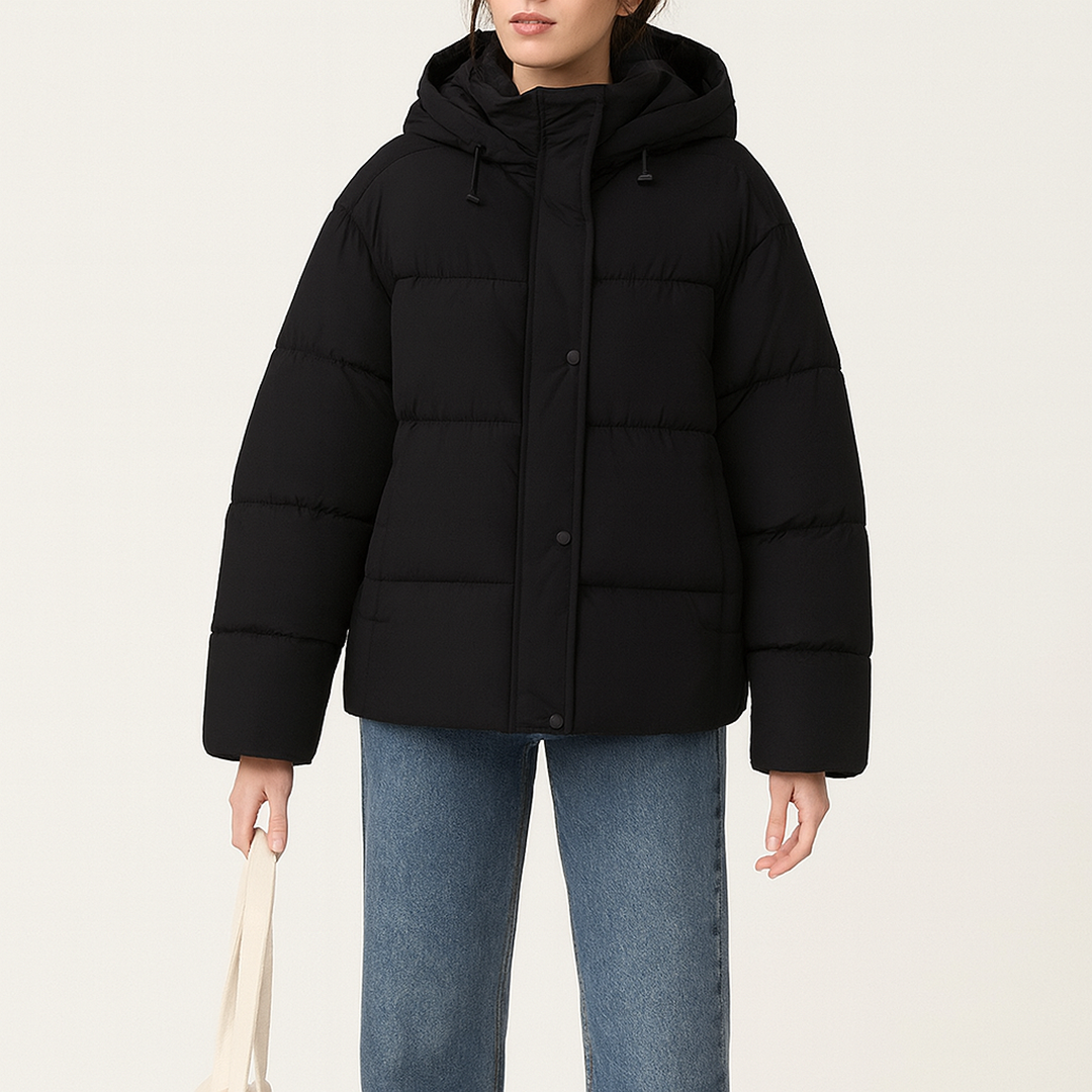 Czarna Puchowa Kurtka Dla Kobiet | Z Kapturem