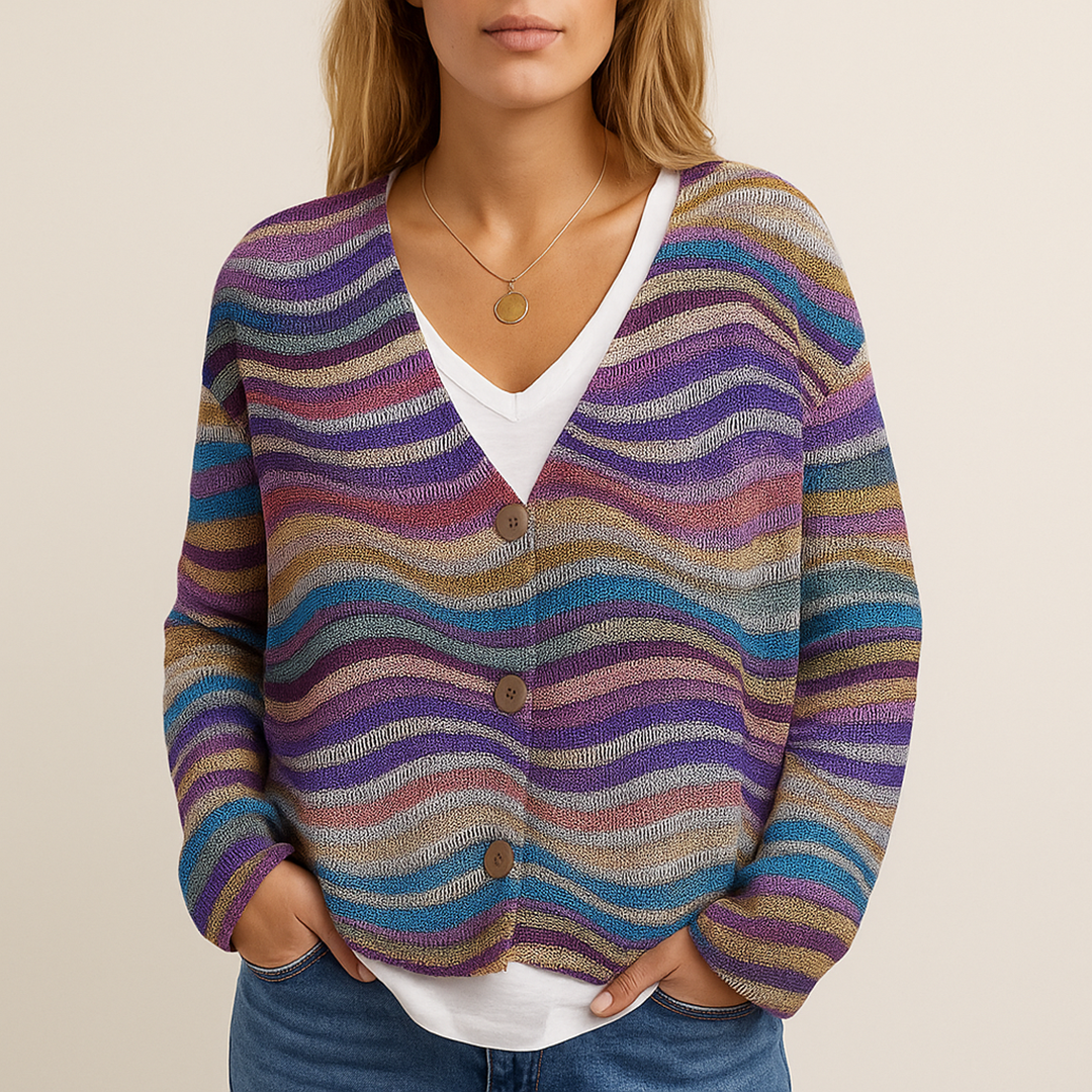 Kardigan Zimowy Z Guzikami Dla Kobiet | Wielokolorowy