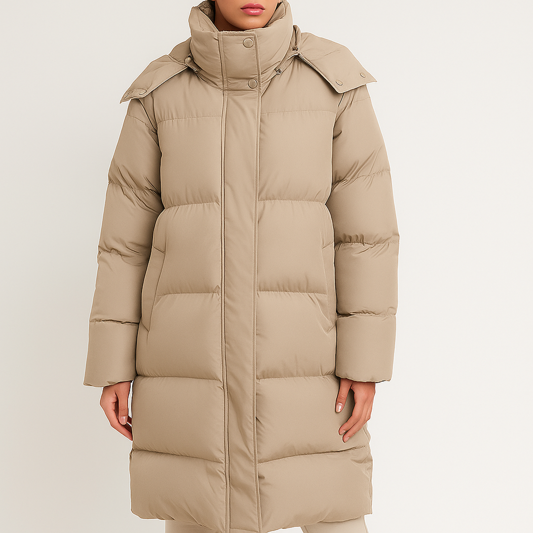 Długi Pikowany Puchowy Płaszcz Dla Kobiet | Zima