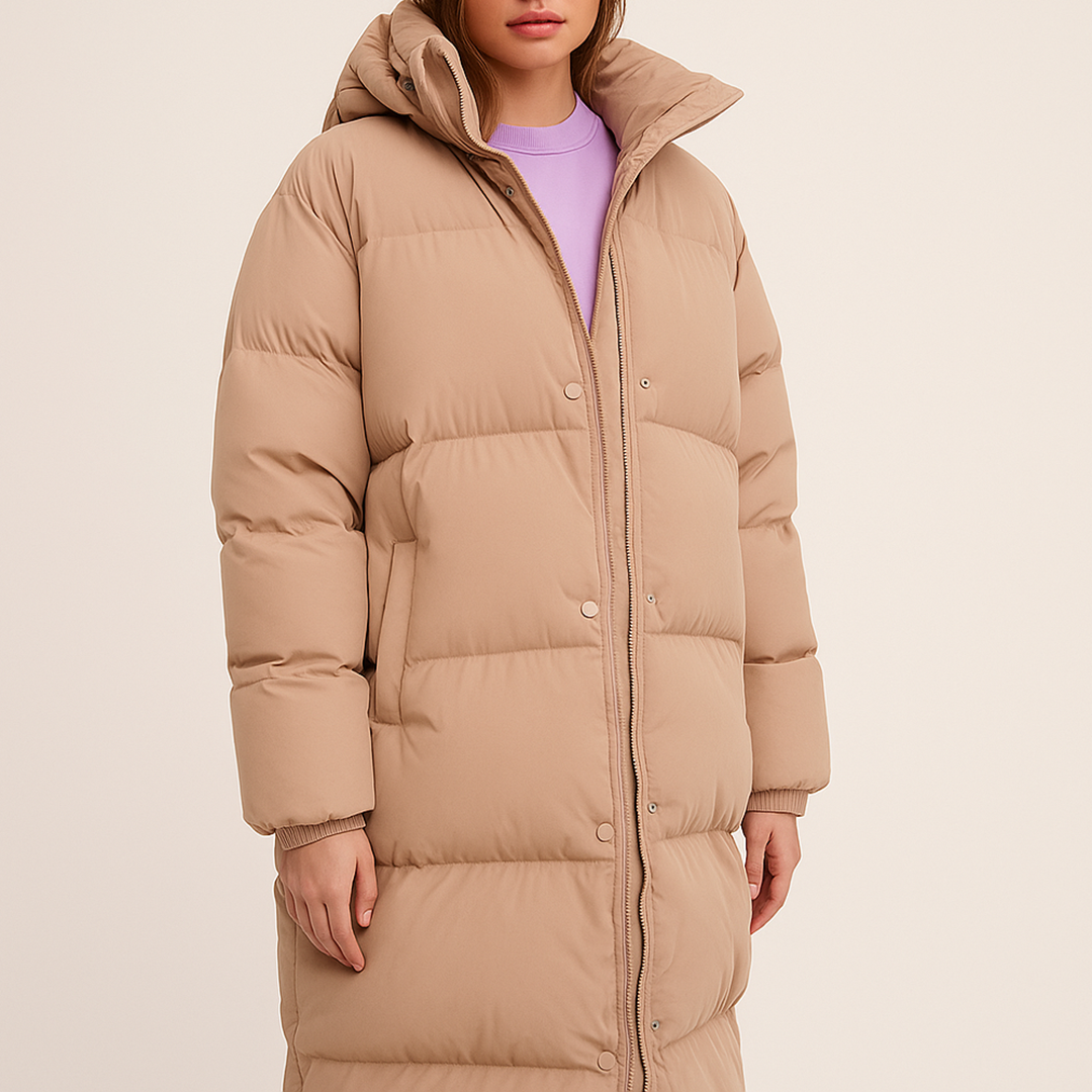 Długi Pikowany Puchowy Płaszcz Dla Kobiet | Zima