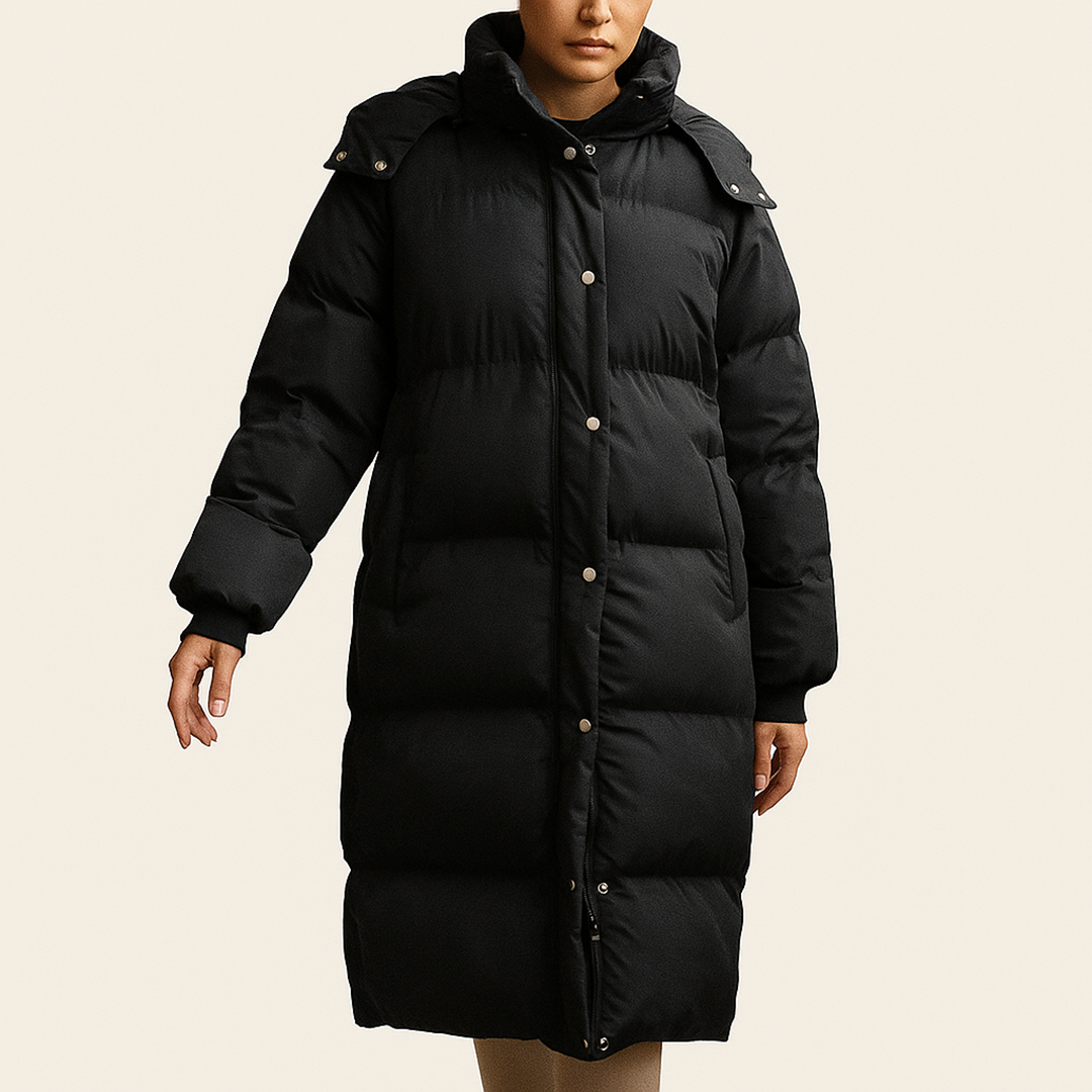 Długi Pikowany Puchowy Płaszcz Dla Kobiet | Zima