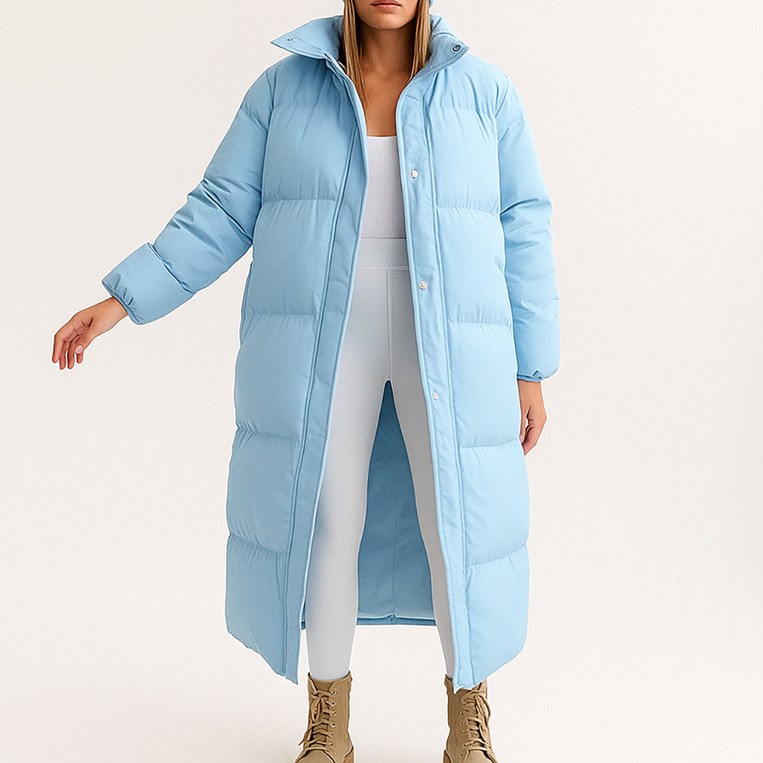 Długi Pikowany Puchowy Płaszcz Dla Kobiet | Zima