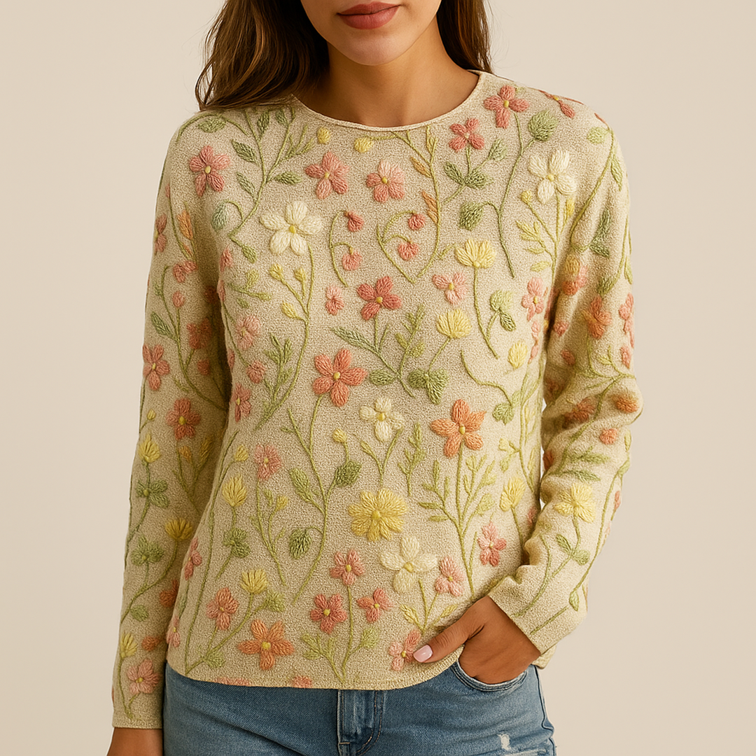 Damski Sweter Dzianinowy W Kwiatowy Wzór | Casual